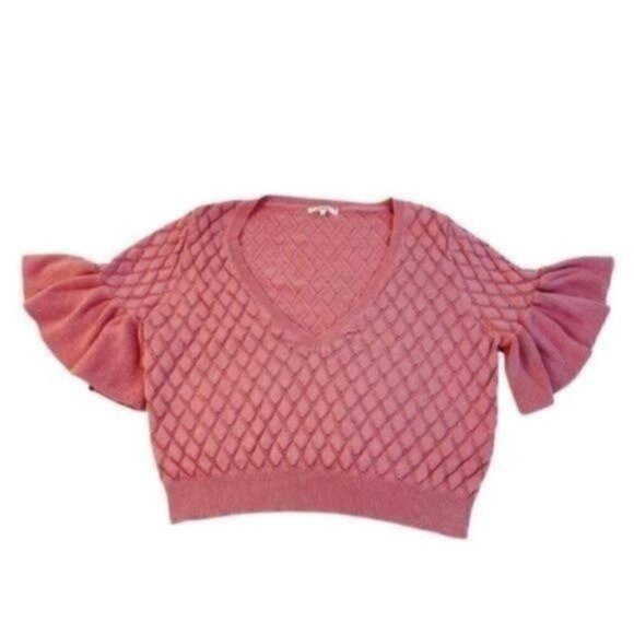 Revolve Tularosa Pink V-Neck Crop top dusty Rose flutter sleeve Sweater medium - Picture 5 of 8